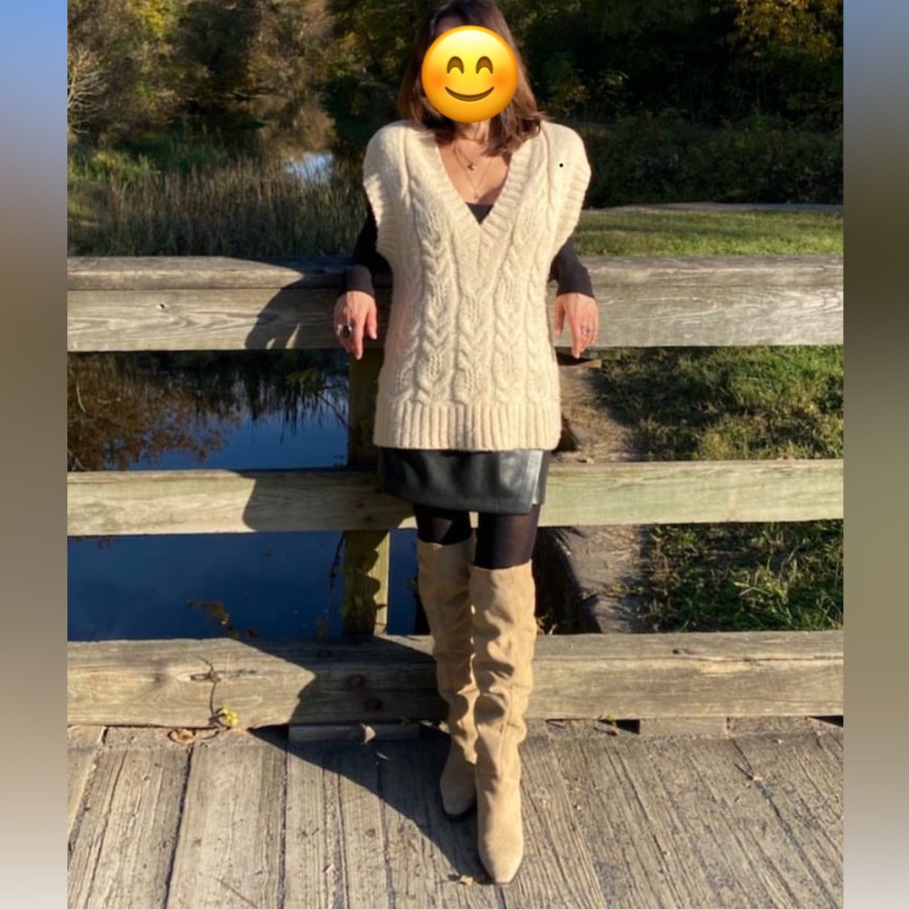 Zara Tan Natural suede Over the Knee Boots